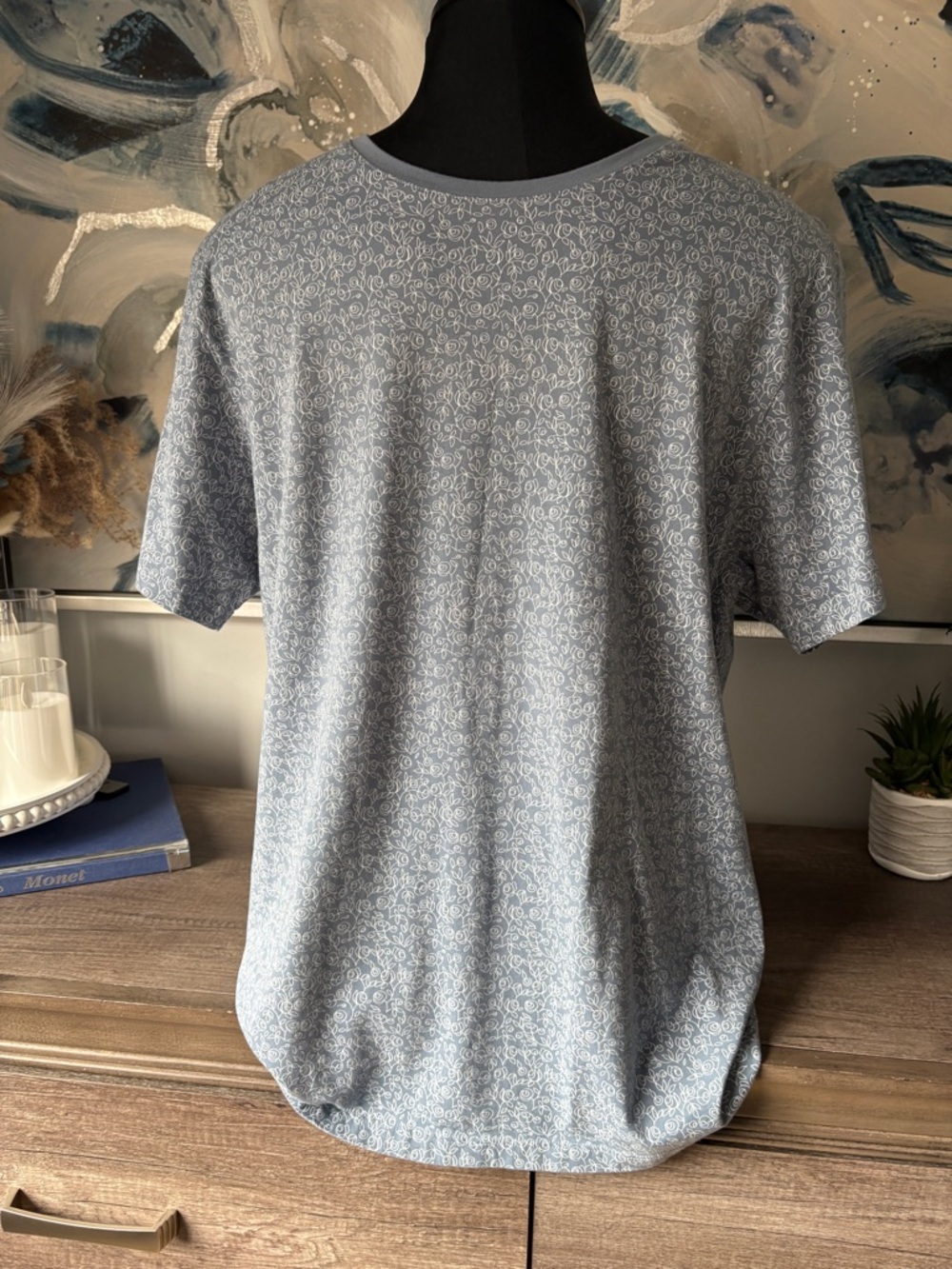 Men's Light Blue Short Sleeve Micro-Print Tee
